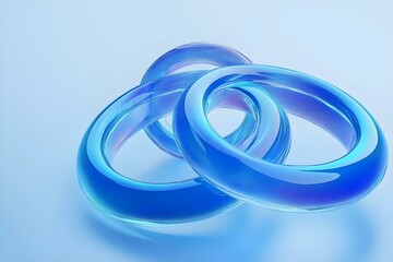 Fototapeta premium Radiant Glass Rings: 3D Rendered Composition on Blue Background Showcasing Modern Elegance and Depth