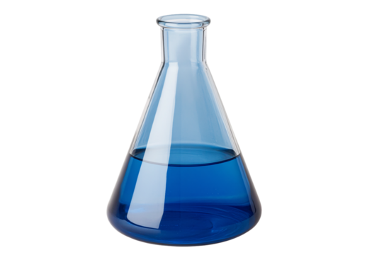 Blue liquid in a feared Erlenmeyer flask on a transparent background - Powered by Adobe