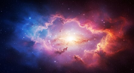 Obraz premium Cosmic Nebula Glowing Brightly Vivid Pink Blue Hues. AI Generated