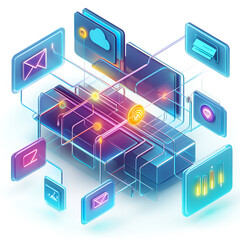 Obraz premium Network Data Communication System Cloud Computing