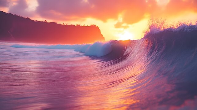 Sunset surf wave, vibrant colors