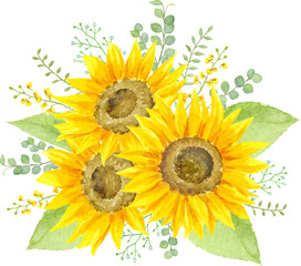水彩で描いたひまわりの装飾
