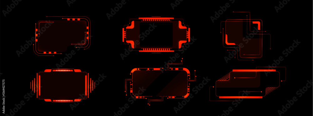 Fototapete red cyberpunk hud frames set isolated on black background. vector realistic illustration of abstract
