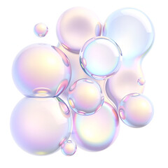 abstract holographic liquid bubbles glossy 3d shapes isolated on white background digital art