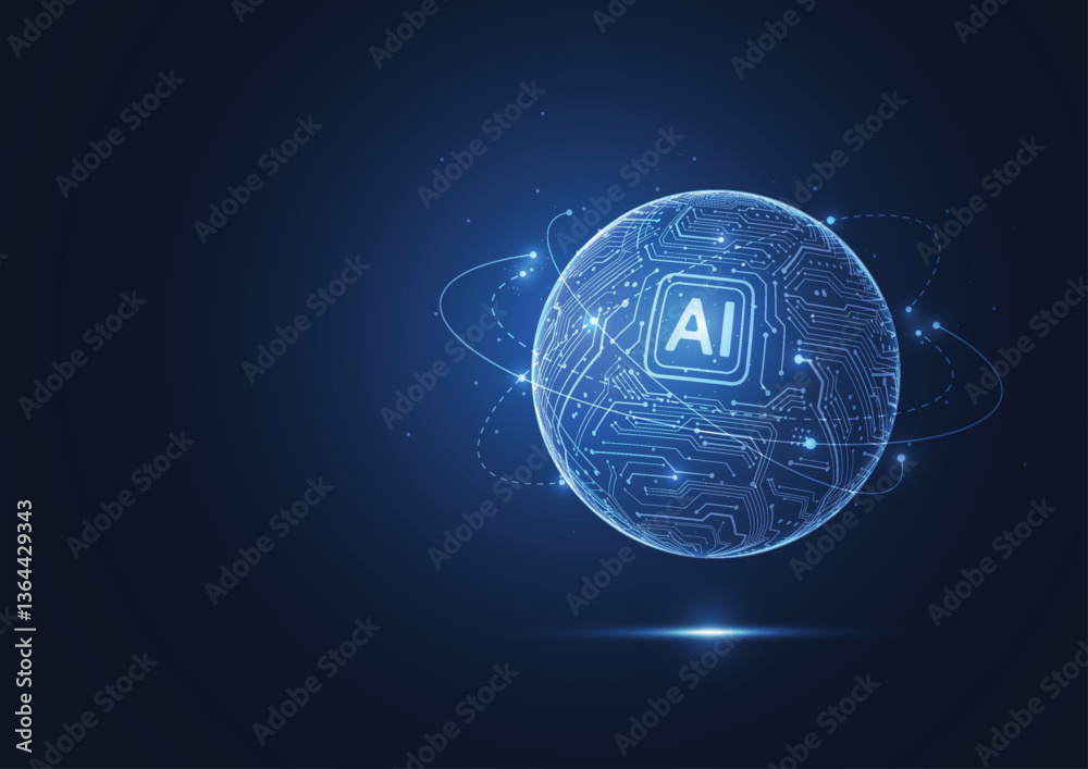 Sticker abstract artificial intelligence global network connection. digital technology lline composition con