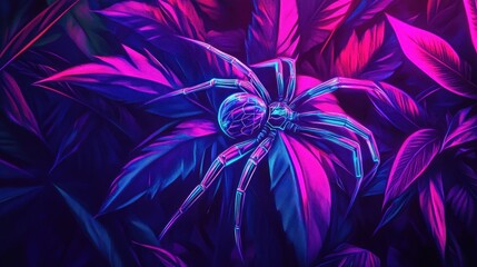Fototapeta premium Neon spider in vibrant jungle foliage