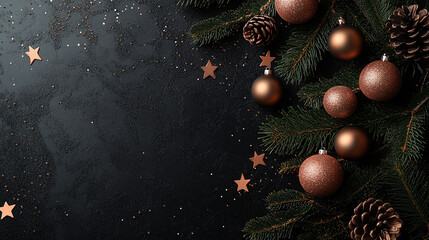 christmas banner black xmas background with pinecone ornaments on dark background