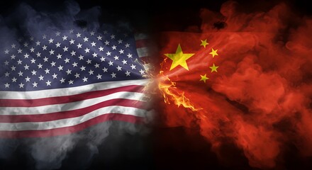 Clashing Nations Dramatic Smoke Flags. AI Generated