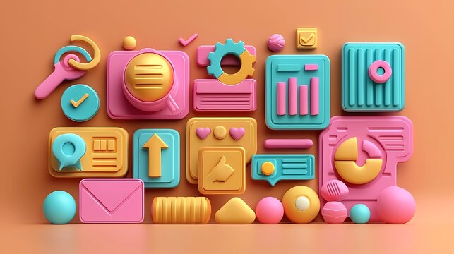 3D Business Icons Digital Marketing Strategy