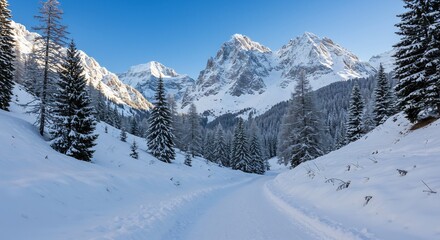 雪山輝く冬景色 静寂の白と青 美しい構図