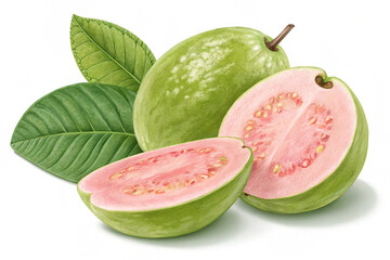 Green guava with pink flesh isolated on transparent background