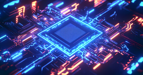 Obraz premium Abstract Circuit Board Design with Neon Lights