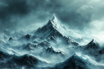  icy peaks of a frozen mountain range