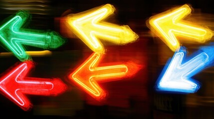 Fototapeta premium Colorful neon arrows blur in night traffic