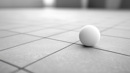 A single white sphere rests on a checkered tile surface