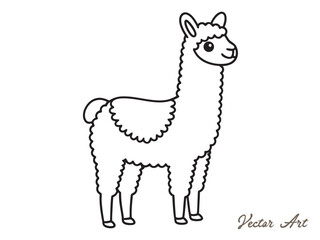 Fototapeta premium llama vector silhouettes, outline vector drawing on a white background