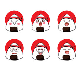 Cute Samurai Ninja Onigiri Facial Expressions Set