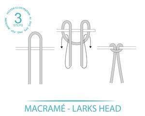 Macrame - Larks Head Knot Instruction Vector Illustration Strokes