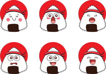 Cute Samurai Ninja Onigiri Facial Expressions Set
