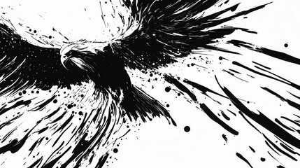 Abstract Black Eagle Ink Splash Art.