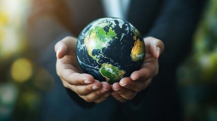 Fototapeta premium Earth in Hands Globe Held Gently, Environmental Concept, Sustainability ,Planet