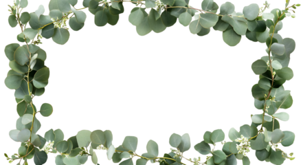 Eucalyptus frame border with a transparent background, white background