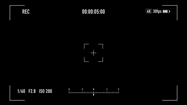 Video camera recording screen overlay with alpha channel. 4K resolution.