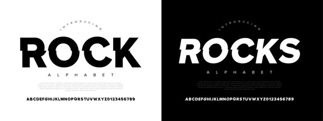 Rocks Modern Bold Font. Sans Serif Font. Regular Italic Uppercase Lowercase Typography urban style alphabet fonts for fashion, sport, technology, digital, movie, logo design, vector illustration