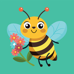 Cartoon funny bee, wasp, simple vector illustration