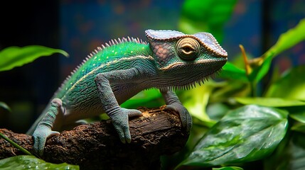 Fototapeta premium Chameleon on branch, vibrant colors