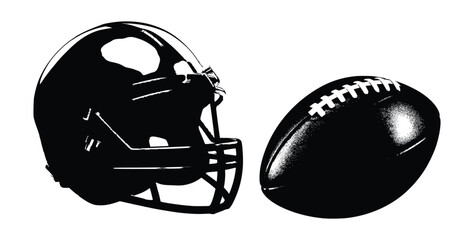 classic vintage American football helmet and ball black vector