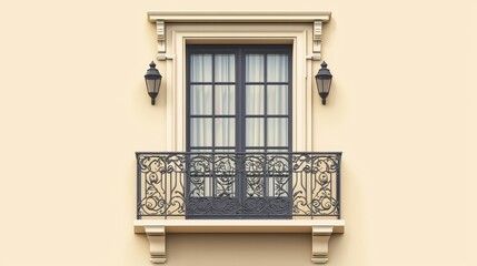 Obraz premium Elegant Balcony with Decorative Railings and Symmetrical Design