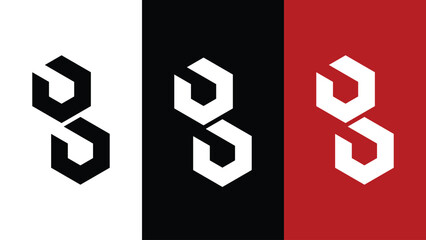 This image shows a logo formed by two stylized, stacked shapes that resemble the number "88". The logo is presented in three variations, each with a different background: white, black, and red.