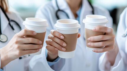  A close-up of doctors' hands holding coffee cups, symbolizing the small moments that keep them going 