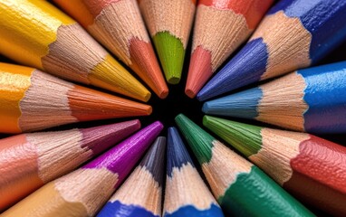 Vibrant Circle: A Close-Up View of Arranged Colored Pencils in a Circular Pattern