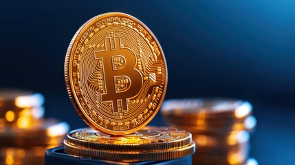 personal finance investment optimization concept. Bitcoin coin stacked with other coins, representing cryptocurrency investment.