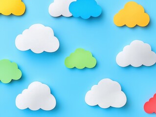 Fototapeta premium personal finance investment optimization concept. Colorful clouds on a blue background create a playful atmosphere.