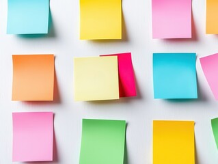 Fototapeta premium personal finance investment optimization concept. Colorful sticky notes arranged on a white surface.