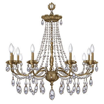 Ornate gold chandelier with crystal pendants illuminates elegance and grandeur, Luxury and High End Lifestyle Concept
