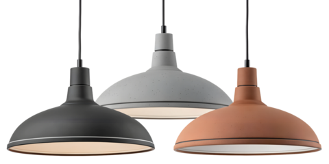 set of three industrial style pendant lights isolated on white background png