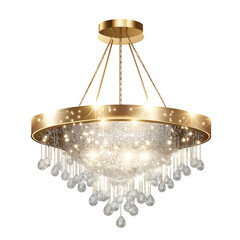 Elegant Gold Chandelier with Sparkling Crystals and Lights Decoration, Luxury and High End Lifestyle Concept