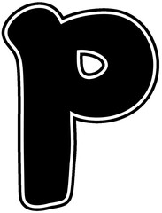 Black lowercase letter p with white border Bold font