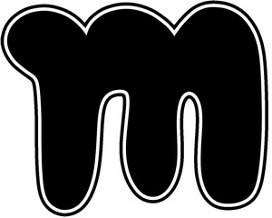 Black lowercase letter m with white border Bold font