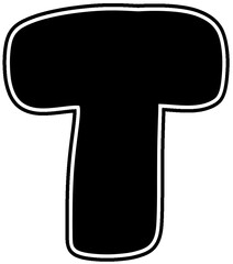 Black capital letter T with white border