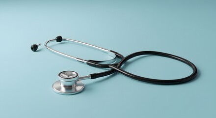 Medical Stethoscope on Light Blue Background