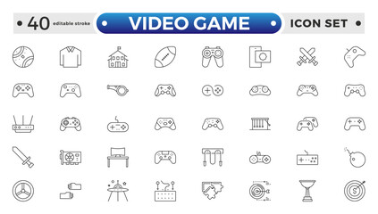 Set of line icons related to video games, gaming, technology, gadget, esport. Editable stroke outline icon.  © artshuvo