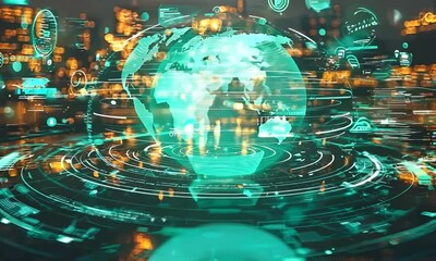 Global Teams Discussing Sustainability Strategies on Futuristic Virtual Meeting Screen - Powered by Adobe