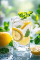 Fototapeta premium glass of water with lemon and mint