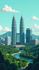 Cityscape & Forests in Malaysia Kuala Lumpur showcases vibrant skyline with lush greenery. Concept of urban harmony in Cityscape & Forests in Malaysia Kuala Lumpur landscape.