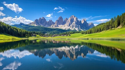 Fototapeta premium Reflections of the Dolomites: A stunning landscape in the Italian Alps